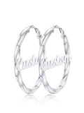 FindChic Twisted Hoop Earrings for Women, Silver/Black/14K Gold Plated Hypoallergenic Hollow Tube Rounded Loop Earrings, 30mm/40mm/60mm/80mm Hoops with Custom Name Options and Gift Box - color: e.Silver (Custom Name), size: 60MM