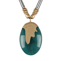 GelConnie Long Necklaces for Women Boho Large Pendant Necklace Casual Bohemian Brown Leather Choker Sweater Circle Statement Stone Necklace - style: Oval Green Stone Necklace