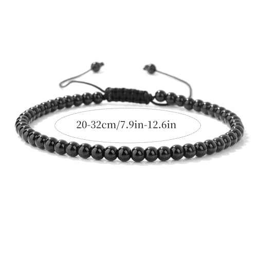 Lit Wall Crystal Anklets for Women Handmade Beach Boho Ankle Bracelet 4mm Adjustable Beaded Ankle Bracelet Waterproof Natural Stone Anklet Plus Size Anklets Gemstone Anklet Jewelry Gift for Her - style: Black Obsidian