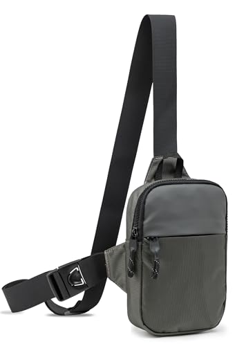 higouta Mini Sling Bag for Men Women, Small Crossbody Casual Utility Chest Phone Bag for Travel Workout - color: Grey