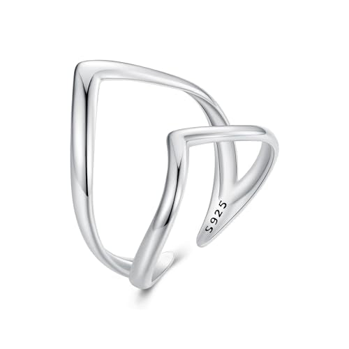 MUNDELL 925 Sterling Silver Simple Multi-layer Leaf Adjustable Ring Green Lucky Leaves Statement Ring for Women Promise Ring Fine Jewelry - color: White