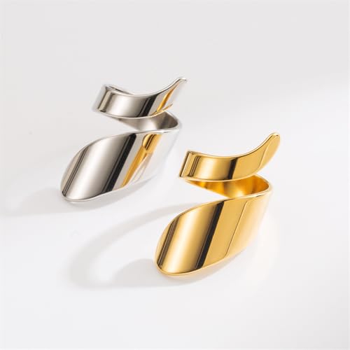 Dtja Twisted Stacking Statement Ring for Women Gold Plated Stainless Steel Fashion Spiral Open Wrap Band Finger Rings Comfort Fit Unique Birthday Holiday Jewelry Gift Size 7-8 - color: Silver