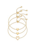 PAVOI 14K Gold Plated Matching Heart Charms Solitaire Bracelet Set for Women | Adjustable Valentines Day Love Friendship Two Bracelet Pack - style: 3-Piece Set