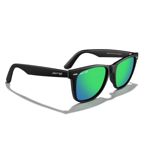 MERRY'S Classic Square Shape Polarized Sunglasses for Womens Mens Retro Designer UV400 Sun Glasses S6140 - color: Matte Black Frame/Green Mirror Lens