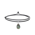 RareLove Black Leather Layering Choker Necklace for Women 925 Sterling Silver Teardrop Labradorite Stone Pendant Healing Crystal Necklace Gothic Boho Anxiety Jewelry