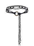TeeYee Women's Waist Belt Adjustable Boho Style Handwoven Bohemia Tassel Rope Tie with Wooden Beads Braided Chain for Dress - color: Bw0269black