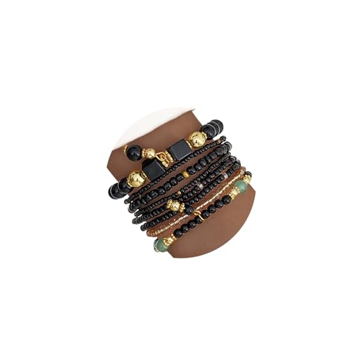 IFKM 8PCS Beaded Bracelets for Women, Multilayered Stackable Strand Stretch Bead Bracelet Pack Handmade Trendy Bohemian Charm Jewelry - color: Black