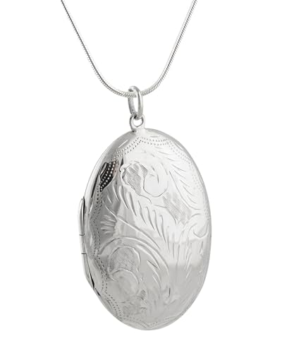 FashionJunkie4Life Sterling Silver Oval Locket Necklaces for Women, 18" Cable Chain - style: Small Oval Floral