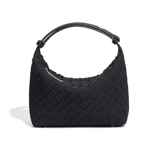 Woven Purse for Women Suede Leather Shoulder Bag Vegan Tote Bags Suede Hobo Top-Handle Handbag - color: Black