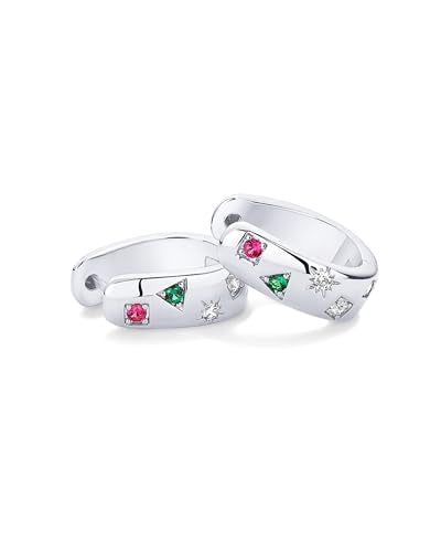 PAVOI 14K Gold Plated 925 Sterling Silver Posts Chunky Huggie Earrings for Women | Multi-Colored Cubic Zirconia Statement Hoop Earrings - color: White Gold