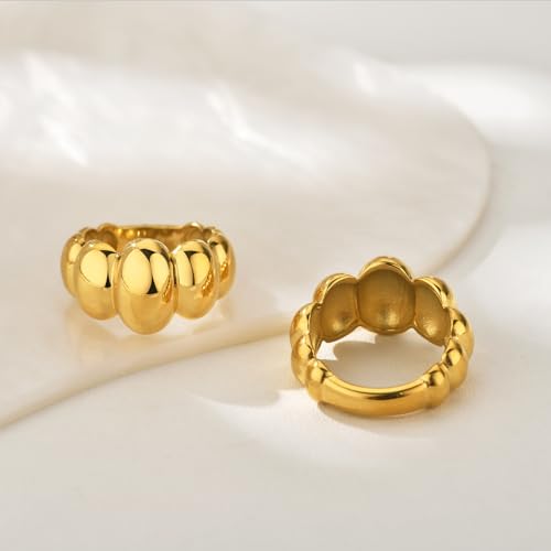 NOKMIT 14K Gold Filled Chunky Statement Rings for Women Cute Puffy Dome Croissant Thumb Band Non Tarnish Comfort Fit Size 5-10 - color: Bubble-Gold