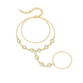 Hand Chain Bracelet Stainless Steel Finger Ring Bracelet Adjustable Gold Plated Hand Chain CZ Stackable Boho Minimalist Jewelry for Women - color: Gold Hand Chain Bracelet AN143G
