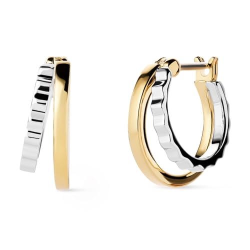 Ana Luisa Double Hoop Earrings for Women - 14K Gold Plated & Silver Rhodium Huggie Hoops - Hypoallergenic, Water-Resistant, Tarnish-Free, Small, Dainty & Trendy Two Hoop Earring Styles for Daily Wear - color: Two Tone Textured, size: Small