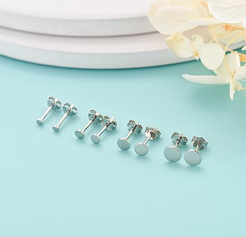 925 Sterling Silver Dot Stud Earrings | Small Simple Round Disc Stud Earrings | Tiny Flat Circle Hypoallergenic Cartilage Tragus Piercing Earrings Gifts for Women Men 2mm 3mm 4mm 5mm - color: #1 white gold-3/4/5mm
