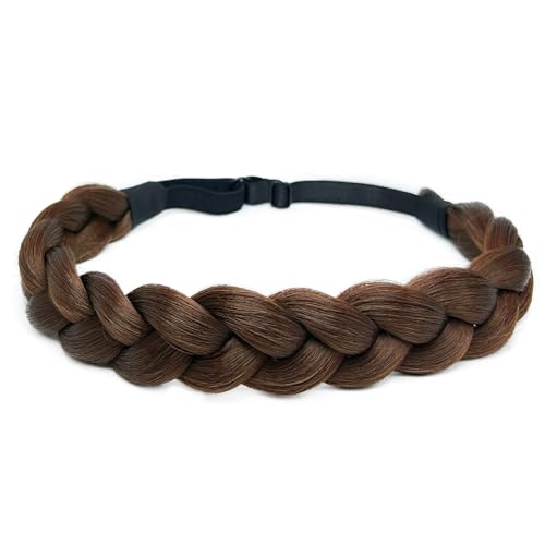Braided Headbands Hair Piece for Women Synthetic Hair Head Bands Handmade Braid Hairband Hair Accessories Elastic Stretch Headwrap Braided Hair Band - color: 8#-Medium Brown