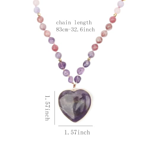 Long Necklaces for Women Boho, Oval Waterdrop Turquoise Pendant, Natural Stone Beaded, Handmade,Vintage & Elegance, Boho Fashion Charm Beaded Necklace for Women - style: P-Amethyst Heart Pendant