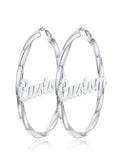 FindChic Twisted Hoop Earrings for Women, Silver/Black/14K Gold Plated Hypoallergenic Hollow Tube Rounded Loop Earrings, 30mm/40mm/60mm/80mm Hoops with Custom Name Options and Gift Box - color: e.Silver (Custom Name), size: 80MM