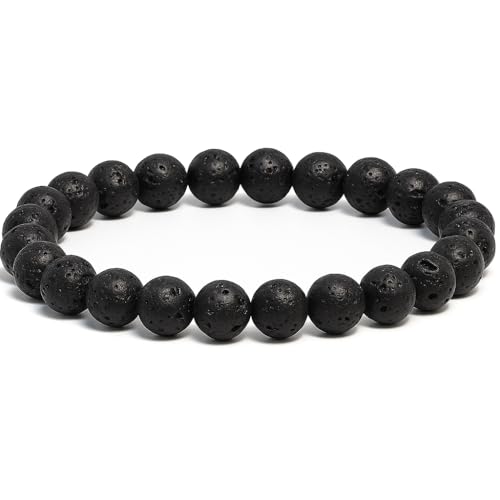 ANAYA AGATE Healing Crystal Bracelet for Women and Men – 8mm Round Beaded Bracelet for Men and Women – Unisex Stretchy Gemstone Bracelet for Healing and Protection - color: Lava Rock