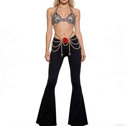 Gold Waist Chain Belt for Women, Gothic Red Crystal Belly Chain, Adjustable Layered Body Chain, Rave Accessories & Festival Outfit Essential for Party Club Streetwear - color: rose-goldchain