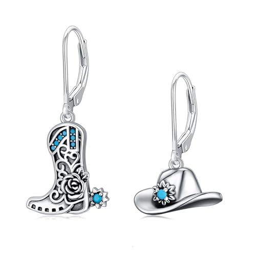 Western Earrings for Women 925 Sterling Silver Turquoise Western Country Dangle Drop Earrings Country Jewelry Gifts for Cowgirl Cowboy - style: Cowboy Boot-D