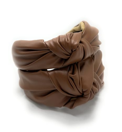 Chunky 2.5 Inches Thick Brown Leather Headbands for Women Goes with Everything, Girl Knotted Headband is a Fashion Designer Top Knot Head band for Hair Accessories Womens - color: Chunky Brown