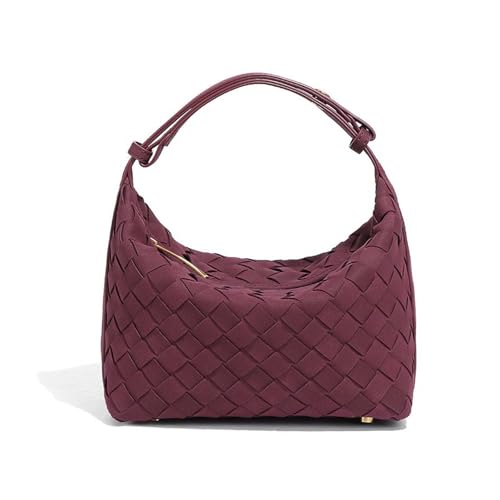 Woven Purse for Women Suede Leather Shoulder Bag Vegan Tote Bags Suede Hobo Top-Handle Handbag - color: Wine Red