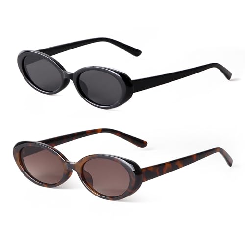 90s Sunglasses for Women Men Retro Small Oval Sunglasses - color: Black/Grey+tortoise Shell/Gradient Brown