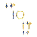 GEORGE · SMITH Stackable Kite Stud Earrings Set for Women, Gold & Silver Huggie Birthstone Jewelry with Emerald Green & Blue Sapphire, Trendy Earrings for Women 2025 - color: blue and gold kite stud