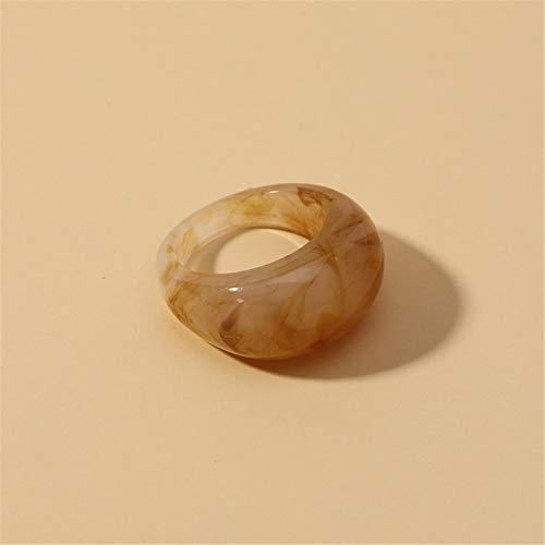 Set Resin Colorful Wide Thick Dome Knuckle Finger Stackable Joint Ring Retro Acrylic Transparent Vintage Jewelry Party Elegant Handmade Gift Diameter 18mm Stylish Bold - color: brown