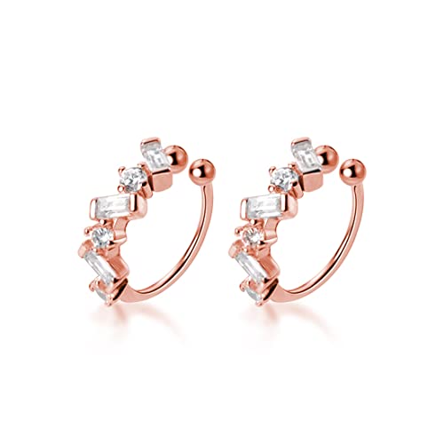 SLUYNZ 925 Sterling Silver CZ Cuff Earrings for Women Small Hoop Earrings No Piercing Cartilage Earrings - color: C-Rose Gold Plated