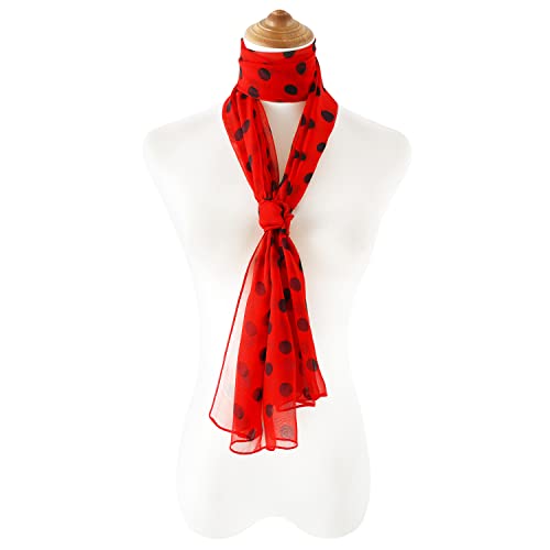 E-Clover Unique Fashion Women's Scarf Chiffon Sheer Scarves for Women Lightweight - color: Polka Dot-red Black