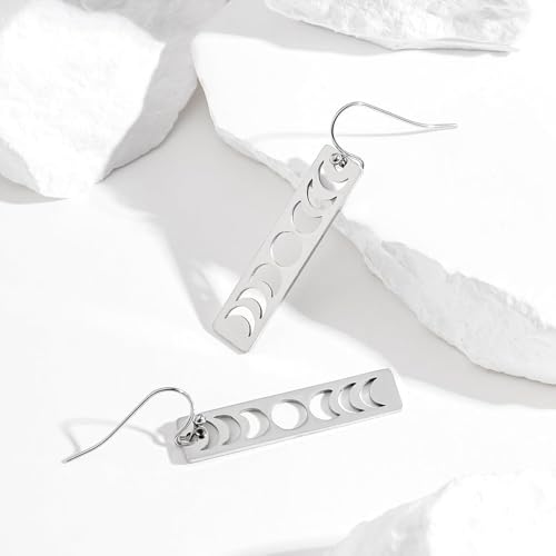 Boho Teardrop Earrings, Handmade Copper Bohemian Earrings, Dangle Antique Ethnic Jewelry for Women - color: Silver Moon
