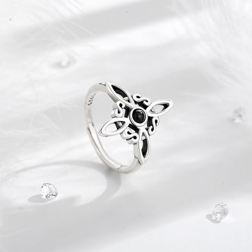 Vito 925 Sterling Silver Adjustable Open Spoon Ring for Women Men, Lotus Sunflower Snake Spoon Band Rings Feather Hug Witches Knot Inspirational Jewelry Gift for Wife - style: Witches Knot