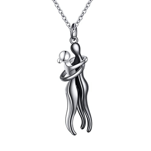 FLYOW S925 Sterling Silver Best Friend Couple Pendant Friendship Sun Moon Lotus Yin Yang Matching Bff Necklace for Women Jewelry - style: Hug
