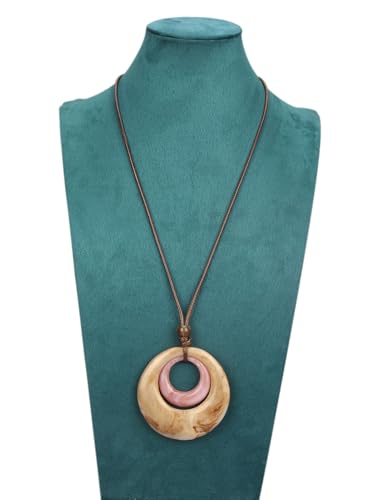GelConnie Leather Necklace for Women Round Wooden Pendant Long Leather Choker Vintage Sweater Necklace Gold Chunky Boho Necklaces for Women - style: Brown Stone Necklace