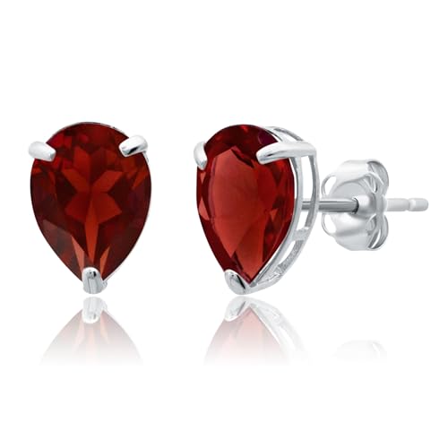 14k Yellow or White Gold Teardrop Gemstone Pear Shape Stud Earrings for Women with Push Backs and 8mm x 6mm Birthstone by MAX + STONE - color: Genuine Garnet