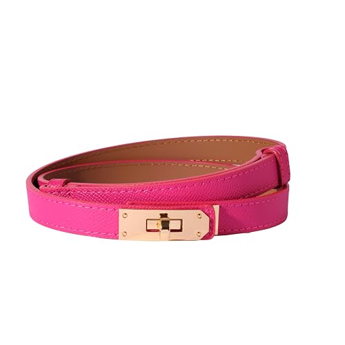 Ovekaut Women Skinny Leather Belt Solid Color Alloy Turn Lock Adjustable Waistband for Dresses Jeans Coats - color: Rose / Gold