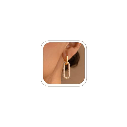 Gold Earrings for Women Trendy, Simple Dainty 14K Gold Plated Paperclip Square Chain Link Dangle Hoops Earrings Pin Stud Huggie Earrings Lightweight Hypoallergenic Minimalist Aesthetic Gold Jewelry for Christmas Gifts - color: link huggie earrings-gd