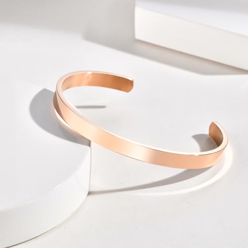 MEALGUET Stainless Steel Mens Cuff Bracelet : Minimal Cool Silver/Black/Gold Plated Open Metal Cuff Bangle Bracelets for Men,Mens Bracelet Jewelry Gift - color: Rose Gold Plated-Single, size: Medium( fit 5.5"-7.2" wrist)