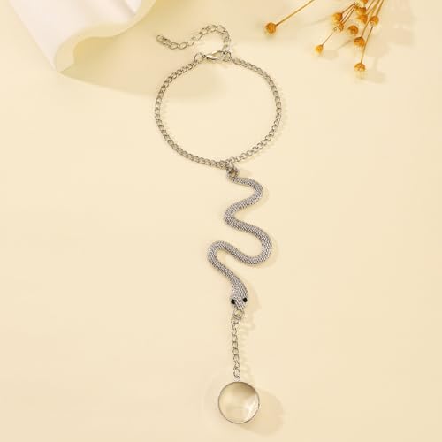 Punk Snake Bracelet Hand Chain Gold Snake Finger Ring Bracelet Serpent Slave Chain Hand Harness Hallowen Medusa Costume Jewelry for Women - color: Silver