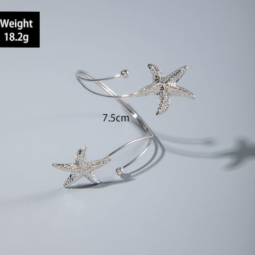 Golden Metal Starfish Seashell Upper Arm Bracelet Flower Charm Bohemia Bracelets for Women Beach Wedding Adjustable Open Cuff Bangle Coil Swirl Armband Party Jewelry - color: Style 08