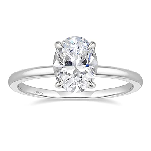 EAMTI 3CT 925 Sterling Silver Engagement Rings Oval Cut Solitaire Cubic Zirconia CZ Wedding Promise Rings for Her Wedding Bands for Women Size 3-11 - color: Sterling Silver-Silver