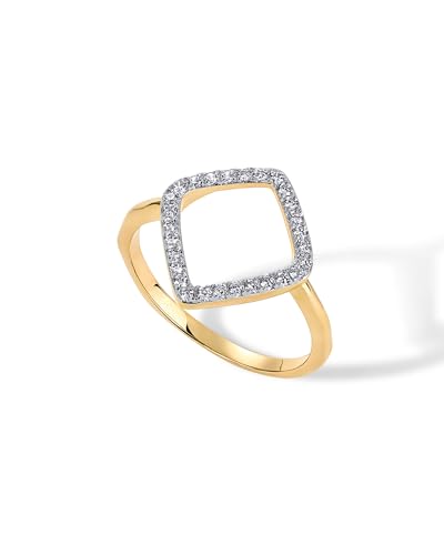 PAVOI 14K Gold Plated Two Toned Mixed Metals Diamond-Shaped Geometric Ring for Women with Cubic Zirconia | Statement Ring - color: Two Toned, size: 5