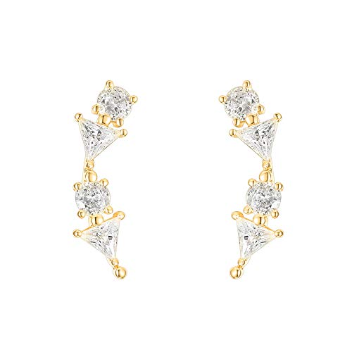 PAVOI 14K Gold Plated Cubic Zirconia Ear Crawler Earrings - Faux Diamond Ear Climber Fashion Earrings for Women - style: Geometric