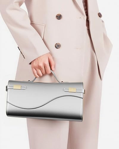 NEWBELLA Handwoven Women's Clutch Purse, Crossbody Bag with Adjustable Strap for Evening & Casual Use - color: Silver