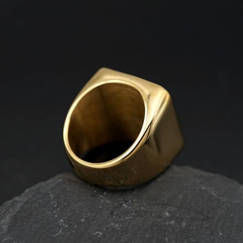 Vintage Fuax Diamond Carved Lion Head Signet Gold Plated Ring for Men,Animal Stainless Steel Iced Out Bling Square Top Thumb Pinky Ring,Pink Biker Cool Ring Fashion Pirate Rocker Jewelry