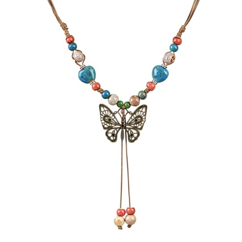 Boho Style Colorful Ceramic Bead Strand Necklace Adjustable Bohemian Jewelry Gift for Women, Fashion Clothing Matching Necklace - color: Multi