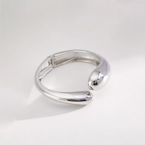 Chunky Gold Bracelet - Tear Drop & Cuff Bracelet - Polished Twisted Hinged Bangle - Wide Wrist Cuff - Irregular Twisted Bangles for Women - color: A silver