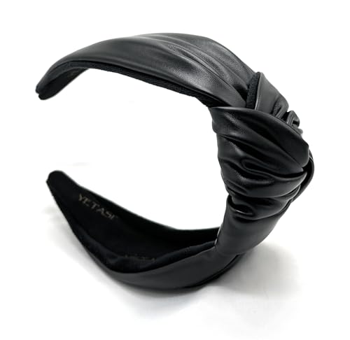 Chunky 2.5 Inches Thick Black Leather Headbands for Women Goes with Everything, Knotted Headband for Women is a Fashion Designer Girl Top Knot Head band Womens Hair - color: Chunky Black