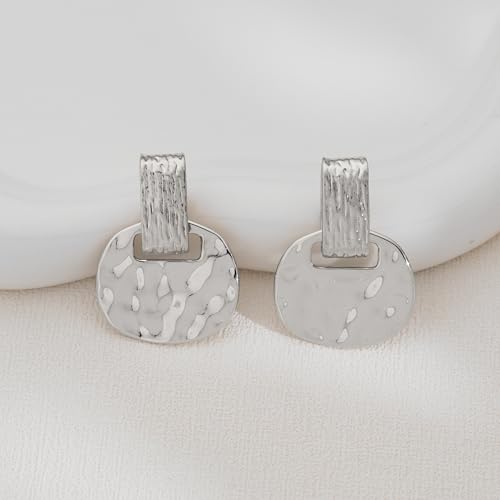 MUYAN Gold and Silver Boho Hammered Dangling Earrings for Women Modern Statement Finish Dangle Drop Earrings Jewelry - color: A Silver